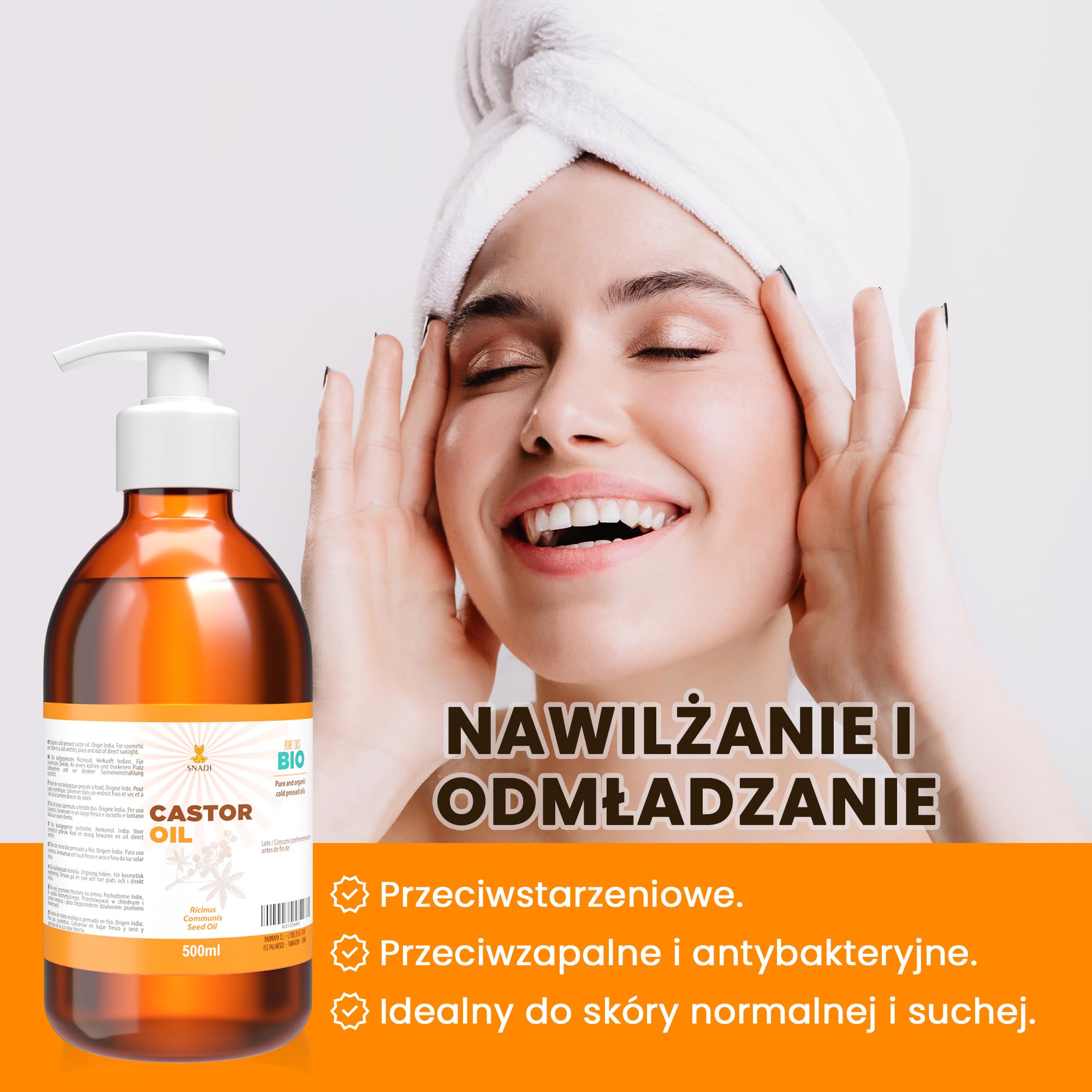 Czysty BIO Olej Rycynowy 500 ml | Tłoczony na Zimno | Antyoksydacyjny i Przeciwstarzeniowy | Nawilżający do Suchej Skóry i Włosów | Idealny do Rzęs i Brody | Castor Oil