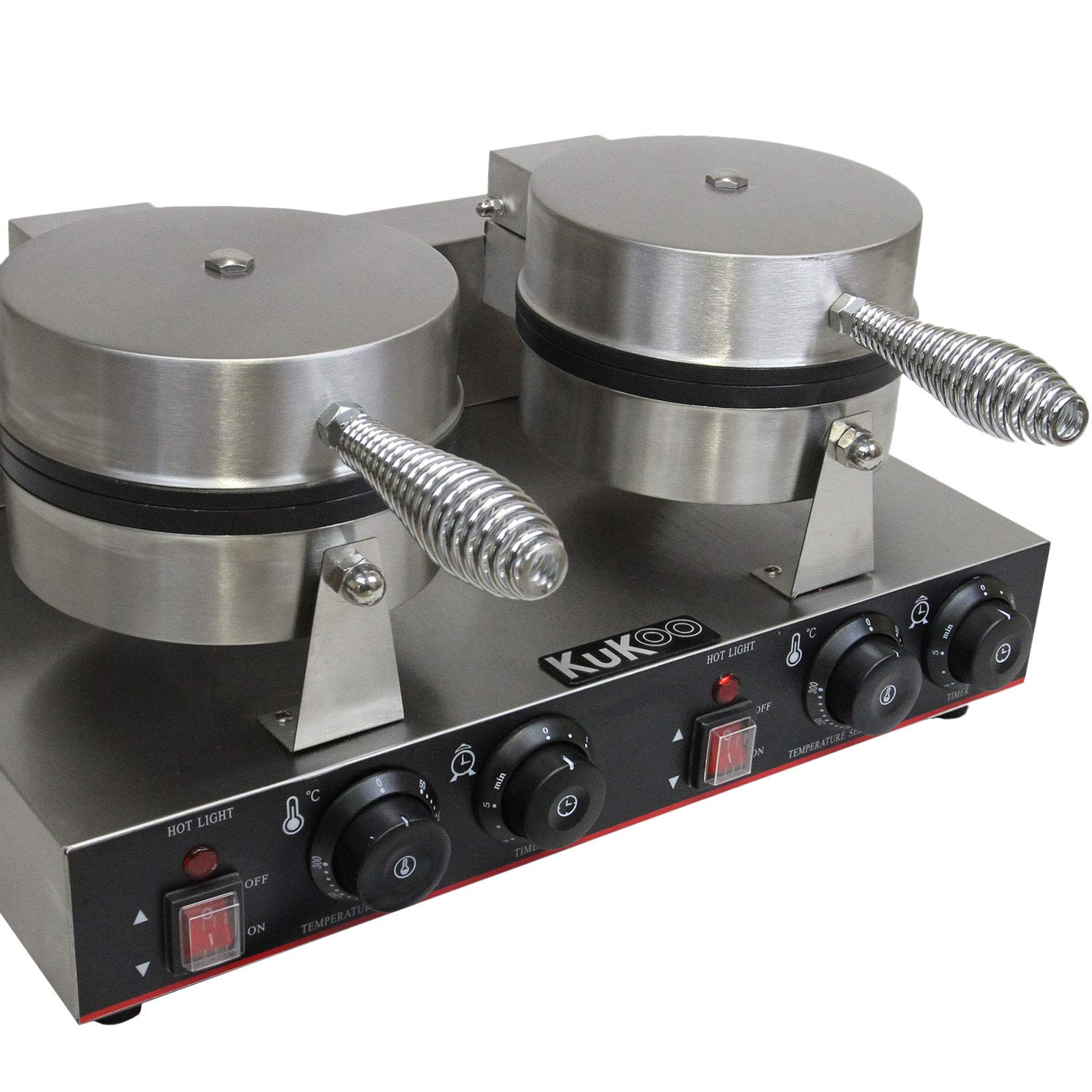 KuKoo Waflera Gofrera Doble Eléctrica 1000W de Acero Inoxidable, Aluminio y Plancha PTFE Waflera Gofres Waffle Maker Máquina de Hacer Waffles Wafflera Doble con Control Temperatura Automático