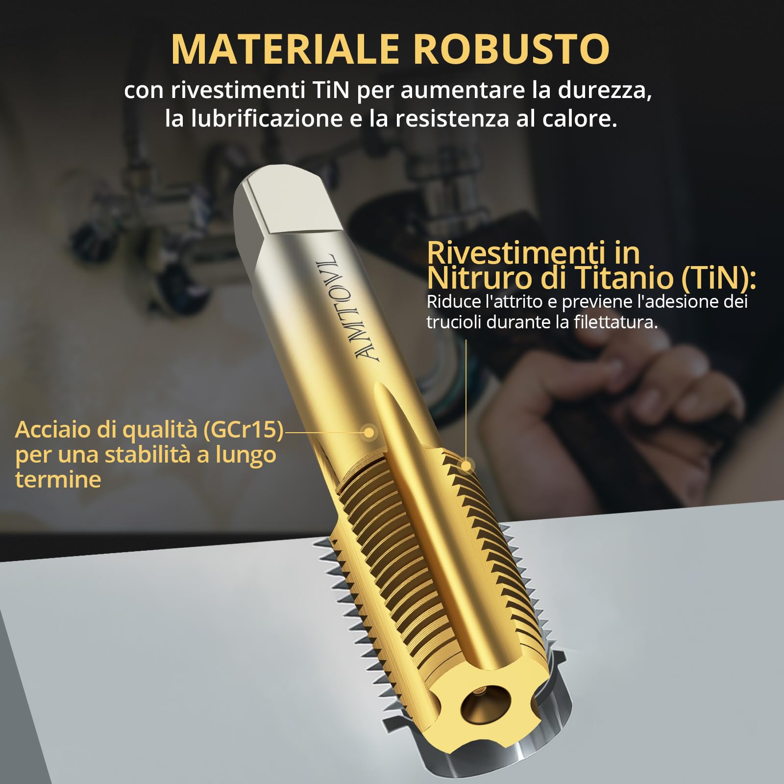 AMTOVL 6 PZ Set di Rubinetti per Tubi NPT Kit di Strumenti Idraulici per Filettatura in Acciaio al Carbonio da 1/8", 1/4", 3/8", 1/2", 3/4", 1" per idraulici pulire e rifilare filettature danneggiate