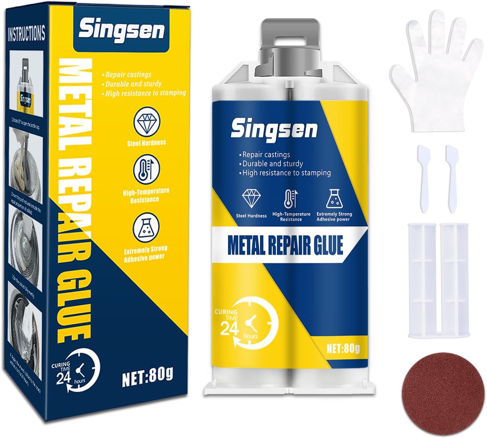 Metal Repair Glue, 80g Metal Epoxy Glue Heavy Duty, High-Temp Resistant, Bonds Metals, Plastics, Stainless Steel & Aluminum Alloy for DIY Crafts & Repairs