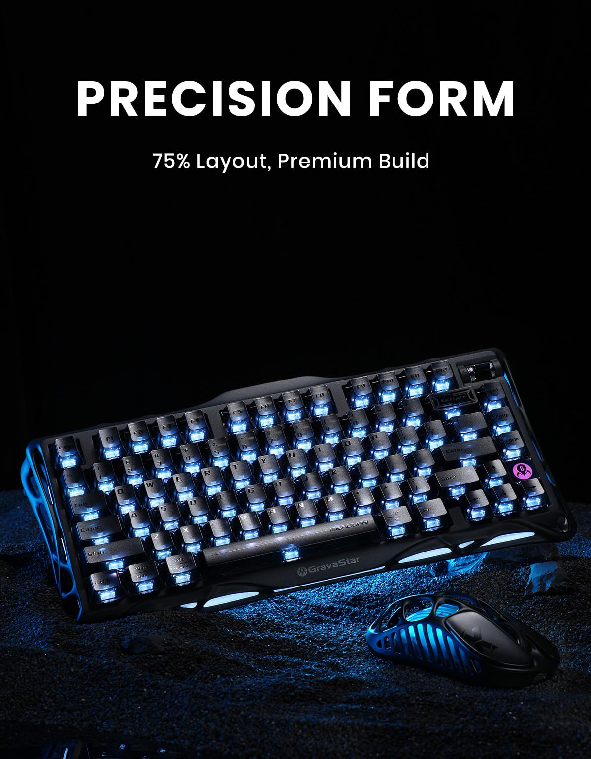 GravaStar Mercury K1 75% bezprzewodowa mechaniczna klawiatura do gier, stop aluminium, uszczelka, kompaktowa, niestandardowa klawiatura, gniazdo Hot-Swap, przełączniki liniowe, podświetlenie RGB