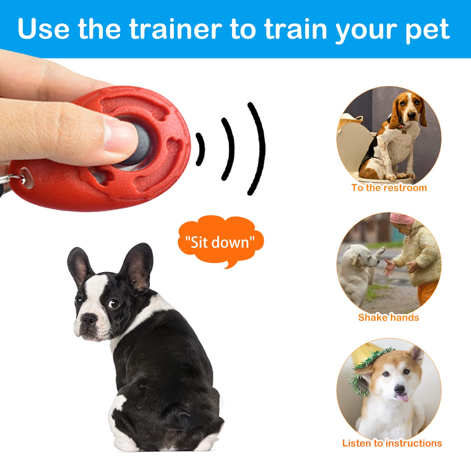 Hunde Clicker 5 Stück Haustier Trainings Clicker mit Handschlaufe, Finger Clicker für Clickertraining, Klicker mit Großem Knopf für Hund, Katze, Pferd Erziehung und Training (5 Farben)