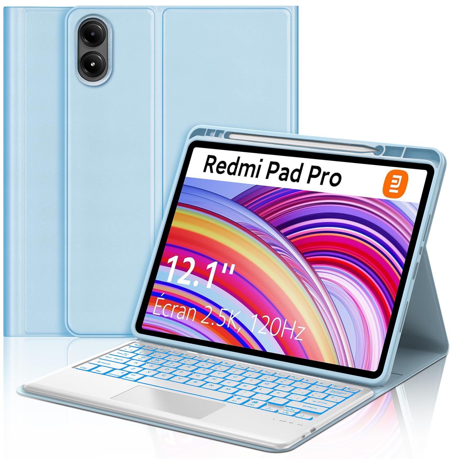 Funda con teclado Redmi Pad Pro 12.1 y Xiaomi Poco Pad con bluetooth desmontable azul 8