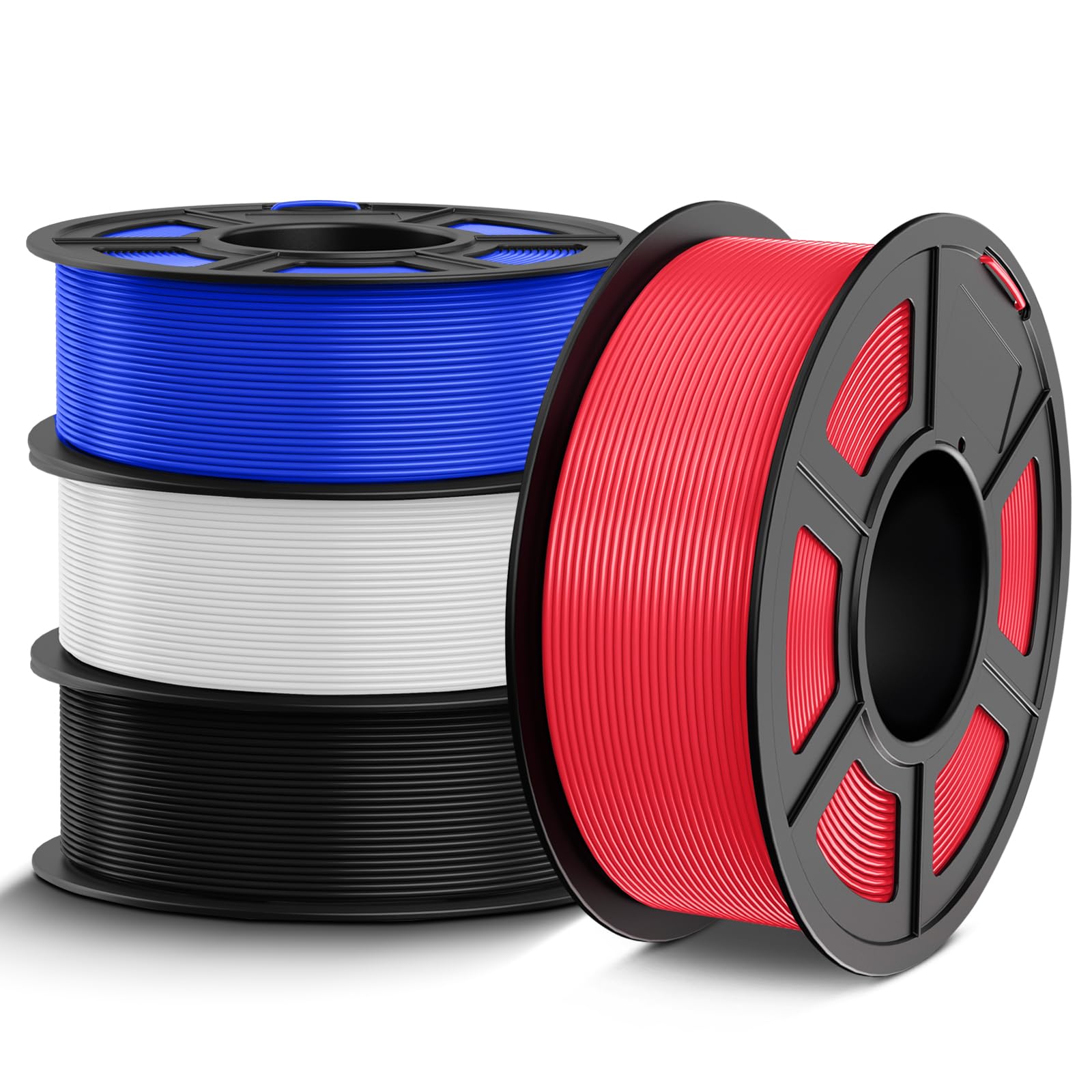 TECBEARS PETG Filament 1.75 mm 4kg Bundle, Filament d'imprimante 3D PETG Forte Ténacité, Précision Dimensionnelle +/- 0,02 mm, 4 Bobines, 1 kg par Bobine (Noir+Blanc+Bleu+Rouge)