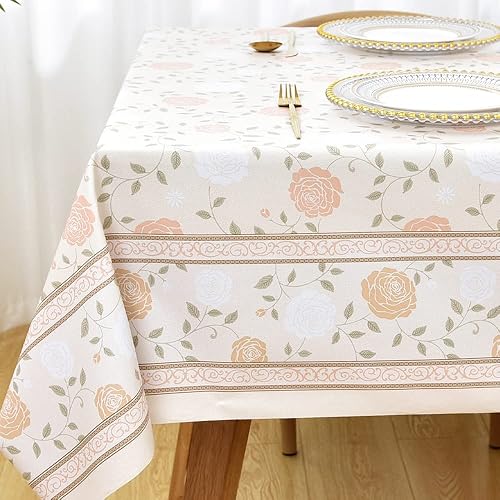 Vista 68 de Zobesta Mantel de vinilo beige para mesas rectangulares de 102 x 55 pulgadas, mantel de plástico de PVC, impermeable, mantel rectangular de vinilo