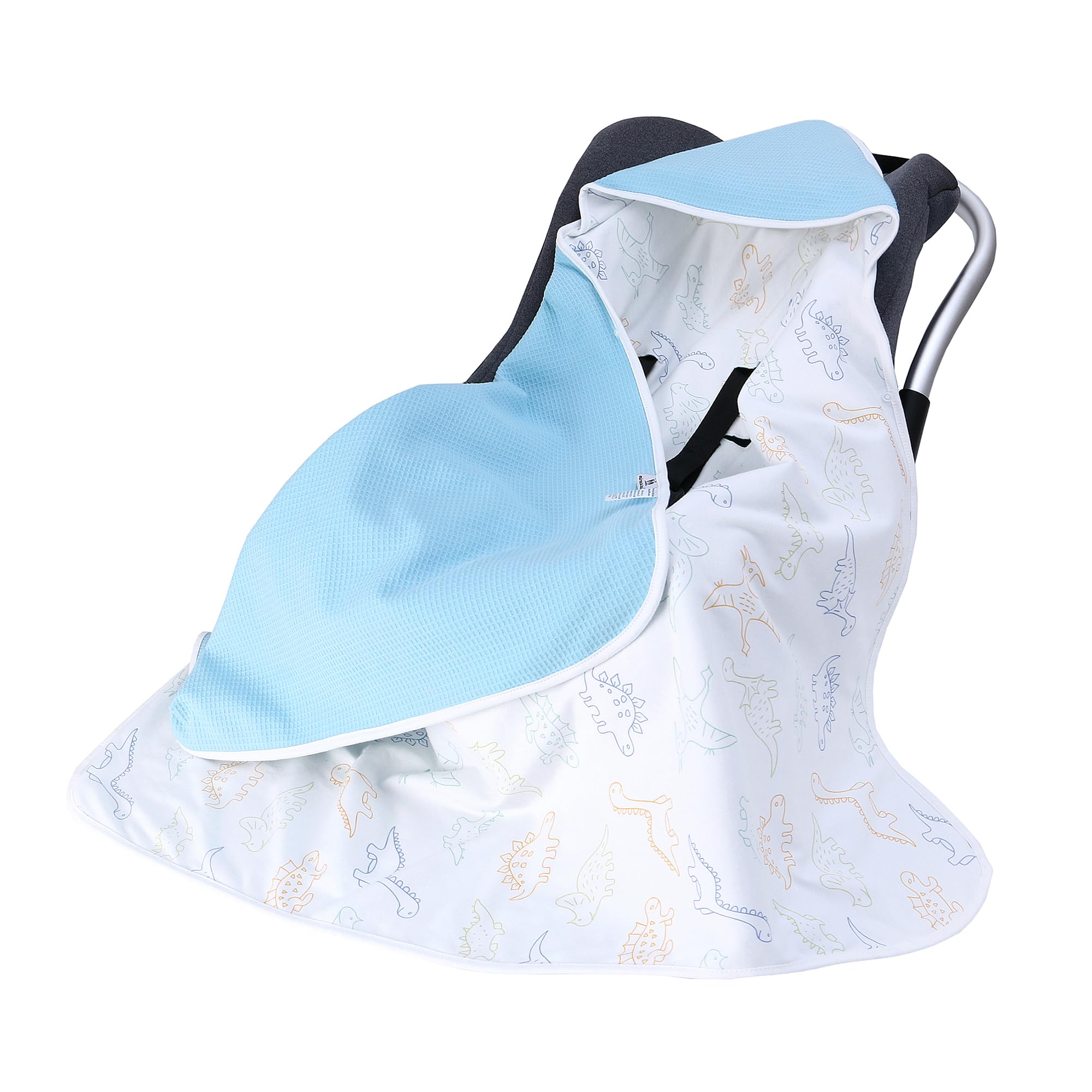 Einschlagdecke Babydecke für Babyschale Kinderwagen Kuscheldecke 90 x 90 cm Waffelstoff Universal Baby Decke für Buggy Autositz (Doppelschicht-Dinosaurier)