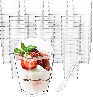 Monrocco 50 Pack 5 oz Plastic Dessert Cups with Lids and Spoons, Small Parfait Yogurt Pudding Cups with Lids for Party, Clear Mini Dessert Shooter Cup for Fruit Trifle Ice Cream