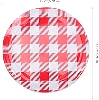 Vista 2 de BESTonZON 40 tapas para frascos de boca ancha, color rojo y blanco, tapa de almacenamiento de frascos de hierro a cuadros, tapas de almacenamiento