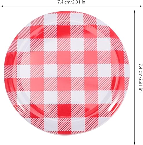 Miniatura 2 de BESTonZON 40 tapas para frascos de boca ancha, color rojo y blanco, tapa de almacenamiento de frascos de hierro a cuadros, tapas de almacenamiento