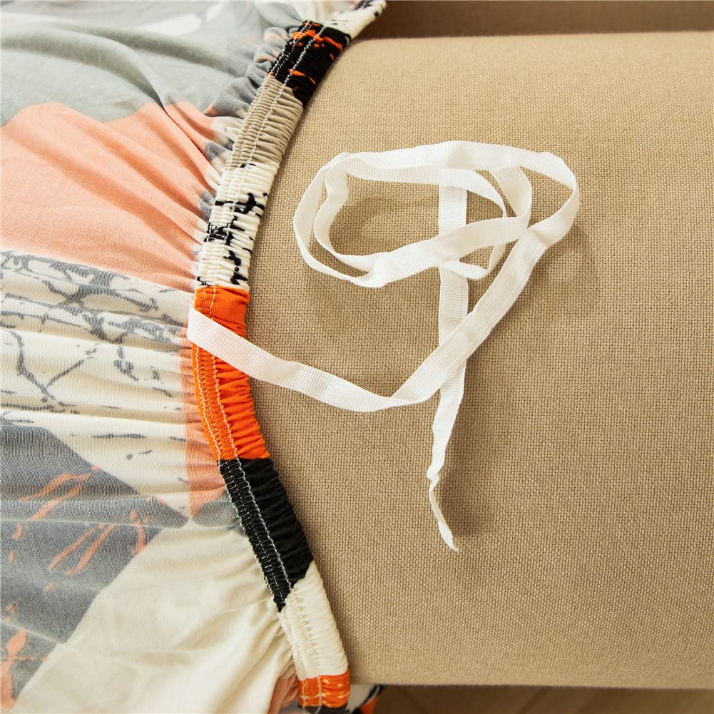 Highdi 2-Pezzi Copripoltrona con Orecchie Elasticizzato, Moda Geometria Marmo Strandmon Copridivano da 1 Posto con Fodera per Cuscino, per Bar Soggiorno Camera da Letto (Arancio Nero
