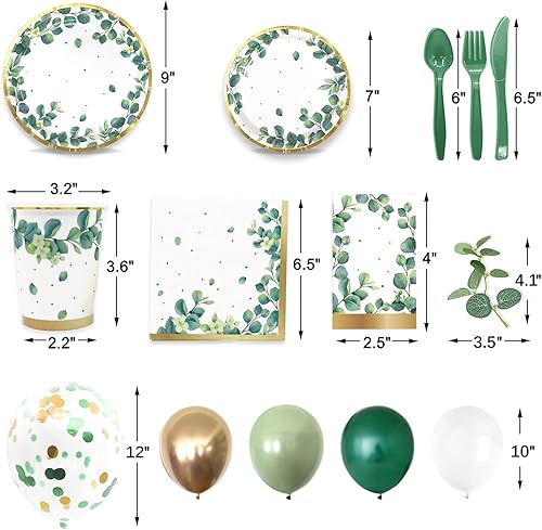 Miniatura 7 de Decoraciones de baby shower verde salvia, platos de papel verde salvia, suministros para fiestas, kit de guirnalda de globos, juegos de vajilla,