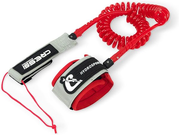SUP COILED LEASH GREY/RED 10' - 2