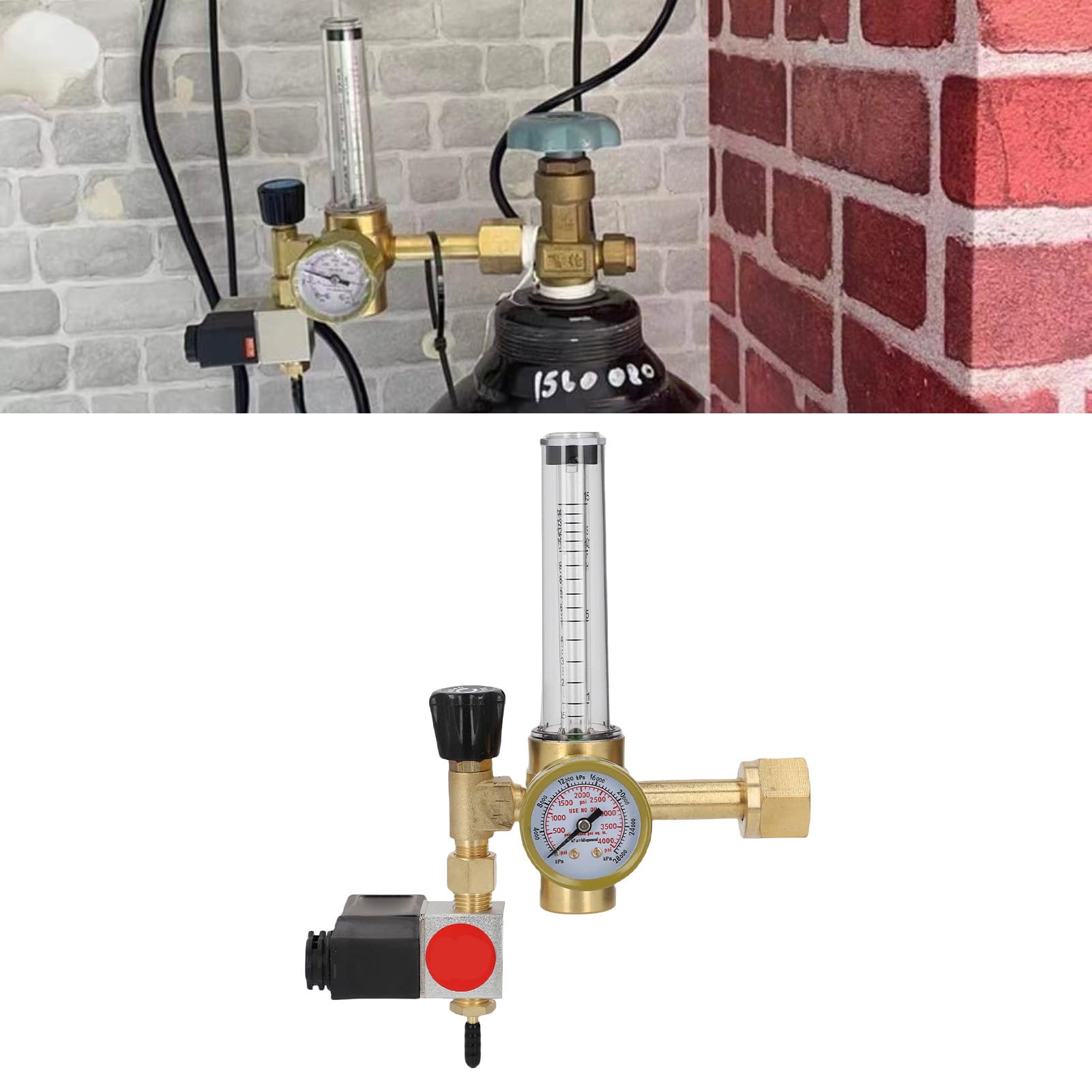 ViaGasaFamido Regulador CO2 Hidroponía con Válvula Solenoide y Caudalímetro CGA320 Latón 0-4000 PSI para Invernadero, Cultivo Interior, Enchufe Europeo 220V