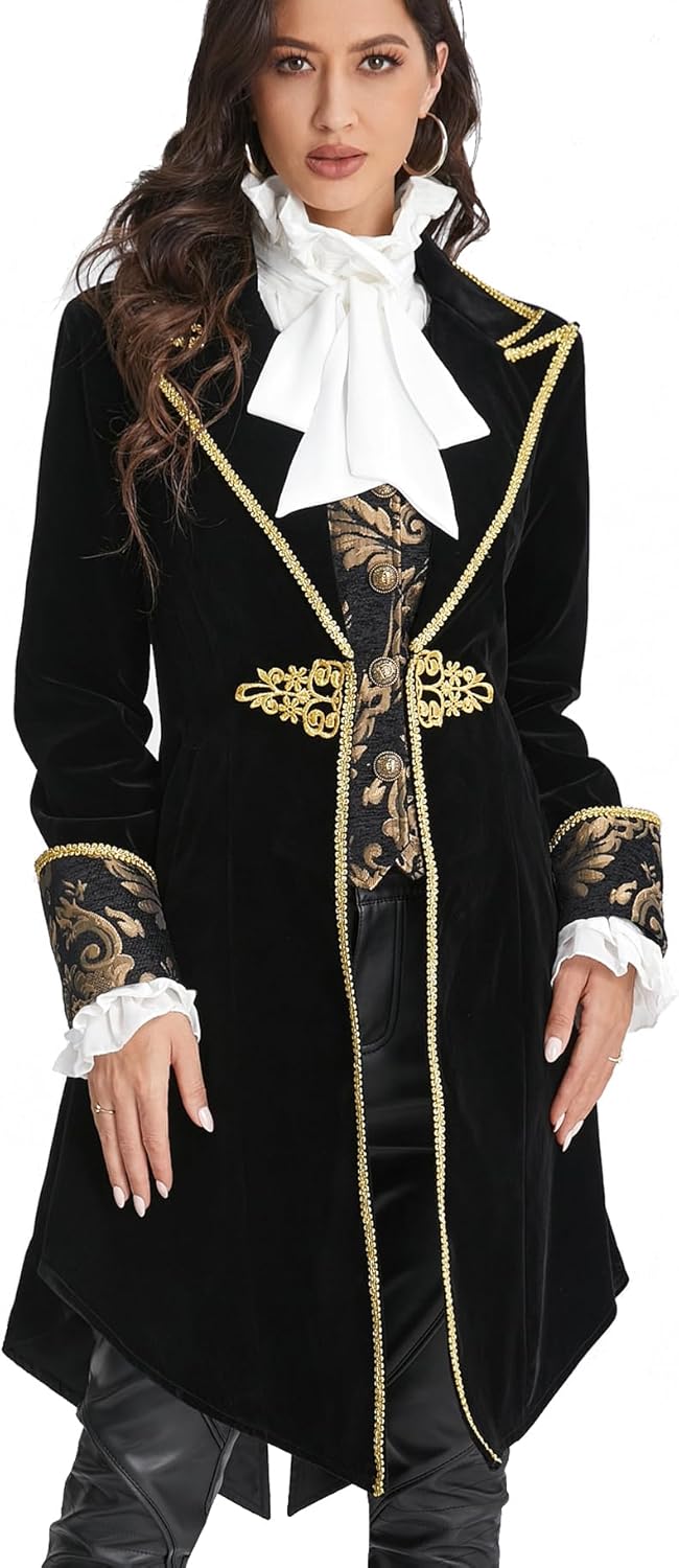 Womens Victorian Renaissance Jacket Steampunk Costume Dress Medieval Tailcoat Pirate Coat