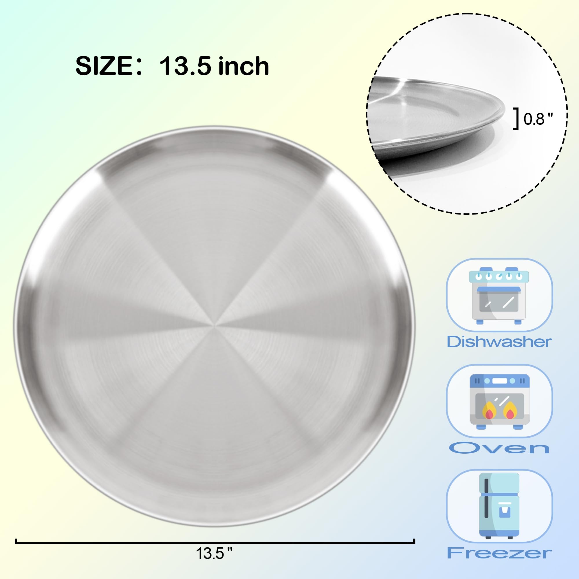Sartén para pizza de 13½ pulgadas para horno, antiadherentes, grandes, redondas, de acero inoxidable, bandeja de pizza duradera y no tóxica para galletas, pastel de pizza, fácil de limpiar y 3