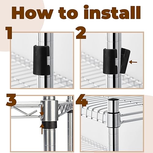 Miniatura 8 de Paquete de 50 clips de bloqueo de estante de alambre de 78 pulgadas, clips de plástico de repuesto, clips de estante de manga negra para postes de