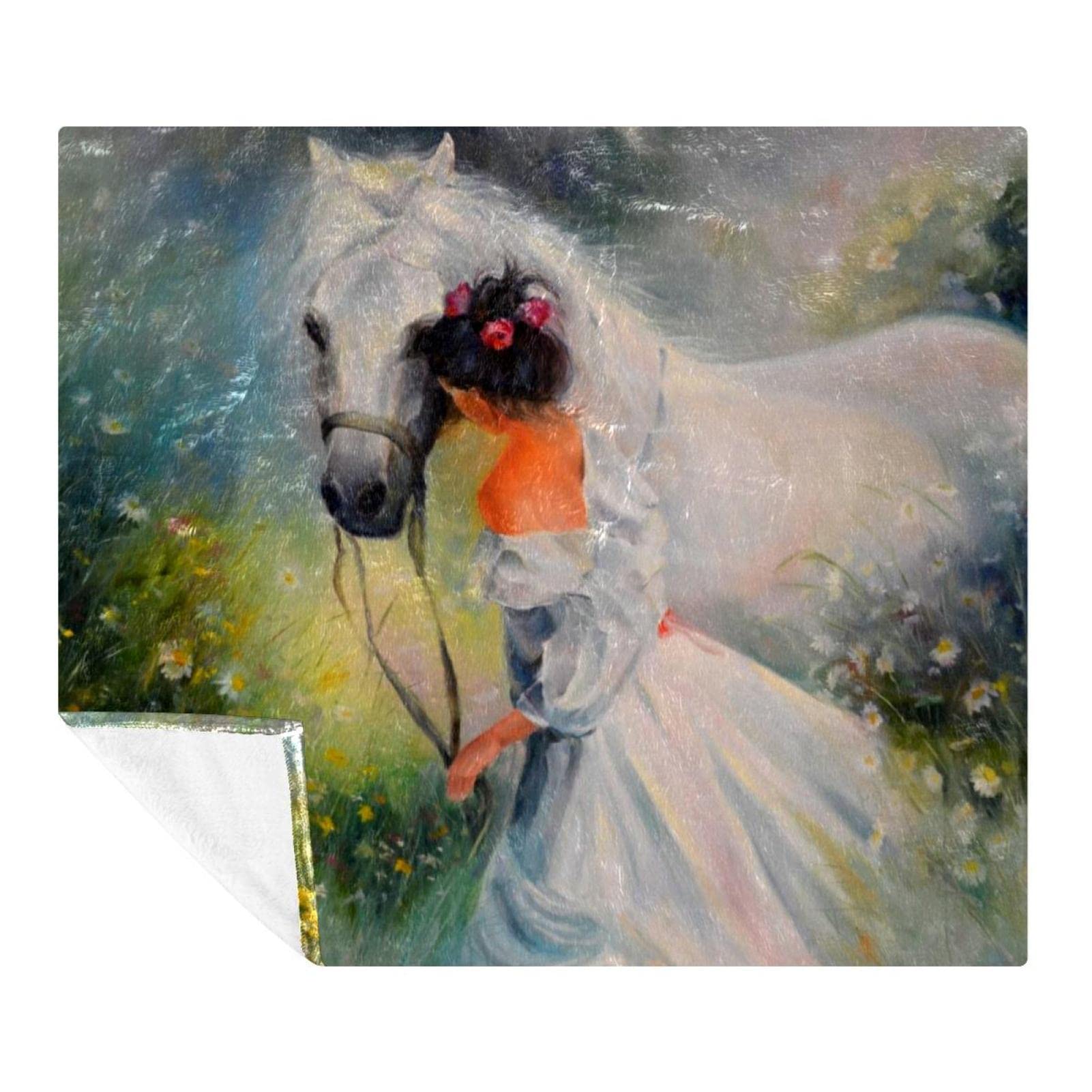 Couverture plaid lit et canapé motif cheval pour soirée cocooning
