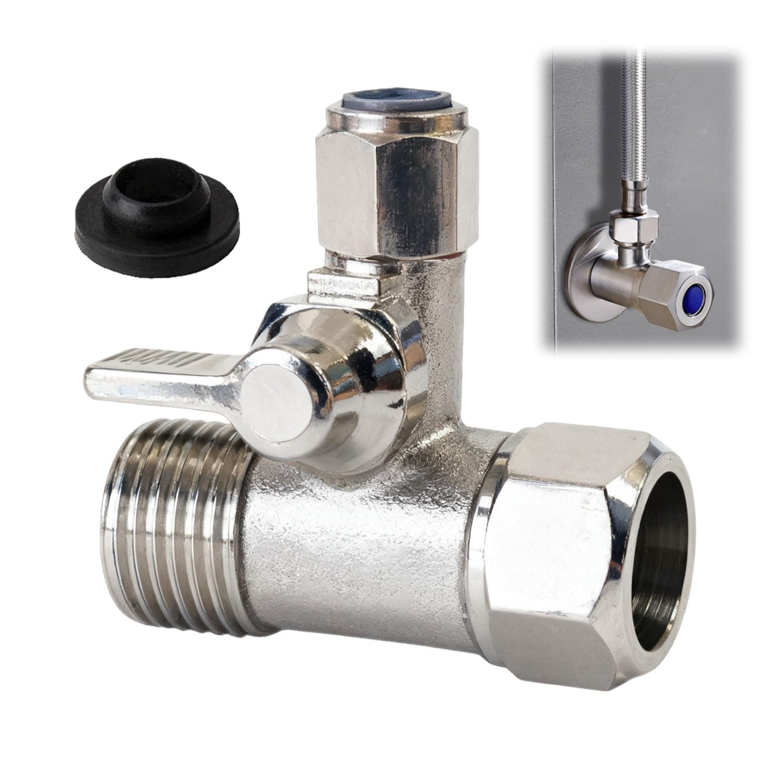 Zawór odcinający, adapter trójnik, przyłącze wody 1/2 cala x 1/2 cala x 1/4 cala do łatwego podłączenia filtrów wody i instalacji osmozy do rur zimnej wody, przyłącze wody do lodówki
