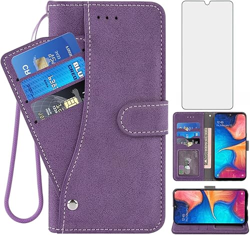 Asuwish Funda tipo cartera compatible con Samsung Galaxy A20 A30 y protector de pantalla de vidrio templado, soporte para tarjetas de crédito,