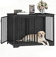 Vista 11 de Mueble de jaula para perros de 31.9 pulgadas con puerta de granero, perrera resistente para interiores con 2 puertas, mesa auxiliar de madera