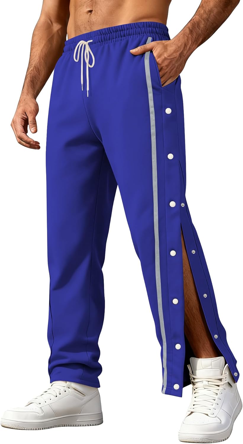 Men's Youth Tear Away Sweatpants Loose Fit Snap Button Athletic Jogger Basketball Pants with Pockets