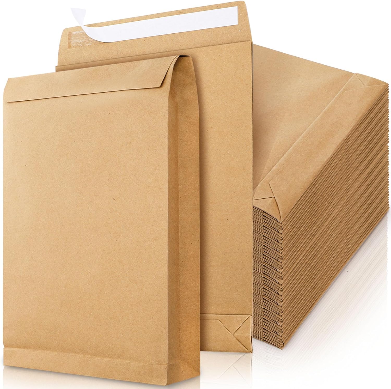 50 Pack 13.2" x 9.4" Expandable Envelope, Large Kraft Catalog Envelopes, Peel and Seal Document Organizer, Thick Manilla Folders for Home, Office, Business, Photo, Magazine, Mailing, Storage