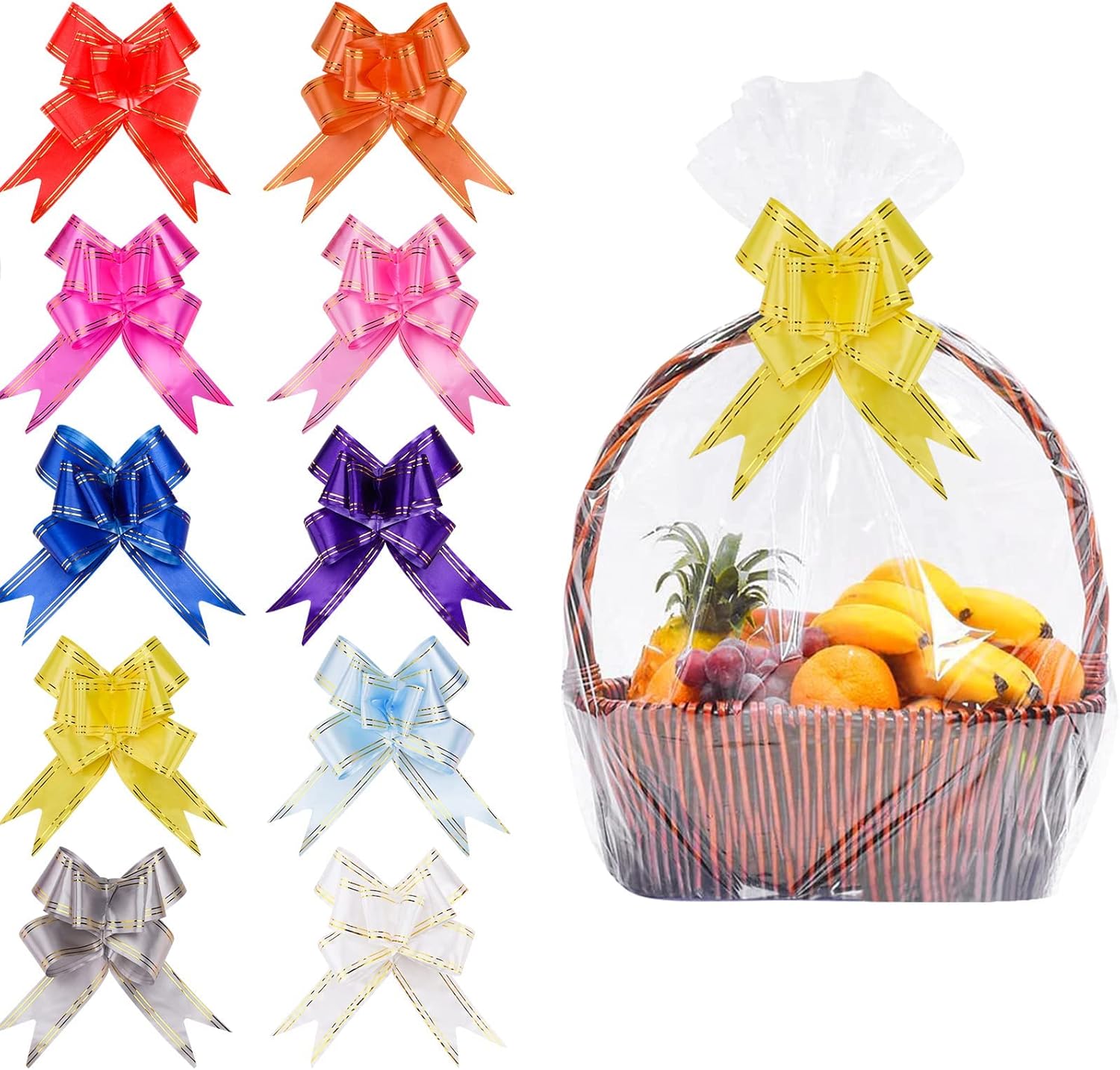 Hileyu 20 Pcs Extra Large Cellophane Basket Bags with Bows Clear for