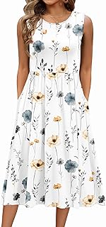 Women's Summer Tank Midi Dress with Pockets Floral Sleeveless A-Line Casual Loose T-Shirt Dresses Beach Sundress 2026