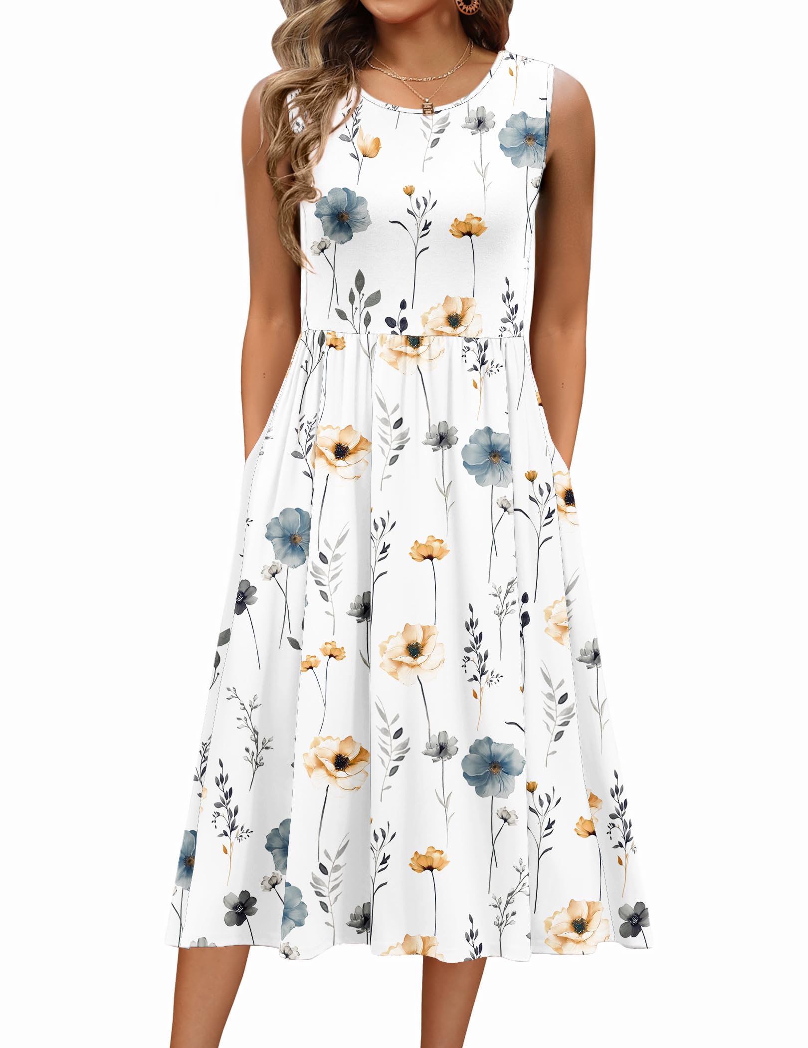 Zeagoo Women's Summer Tank Midi Dress with Pockets Floral Sleeveless A-Line Casual Loose T-Shirt Dresses Beach Sundress 2025