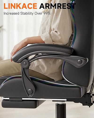 Miniatura 7 de GTPLAYER Silla de juegos, sillas ergonómicas de oficina para computadora para adultos con reposapiés, altura ajustable, reposabrazos de conexión,