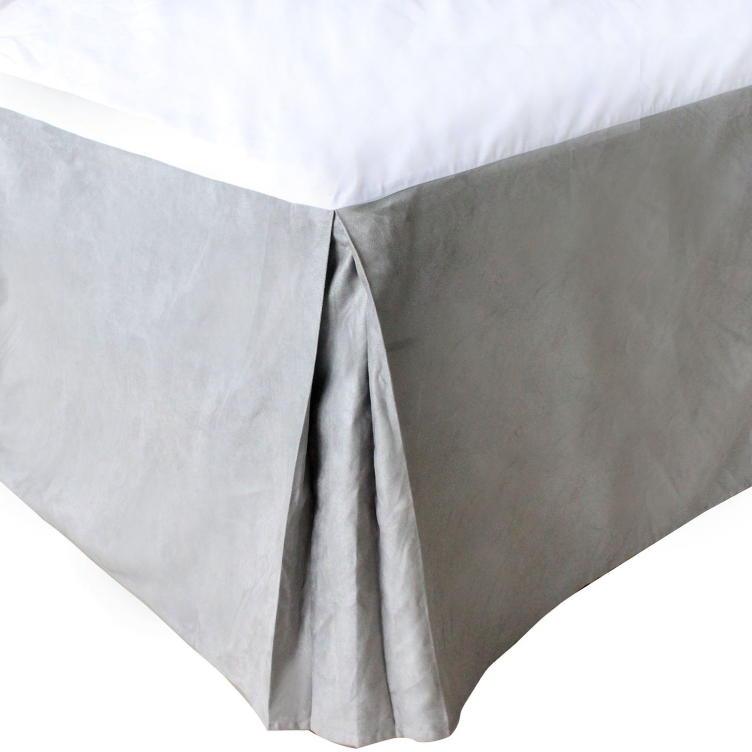 Falda de cama de ante gris para ocultar el somier con caída de 15 pulgadas cómoda y lavable
