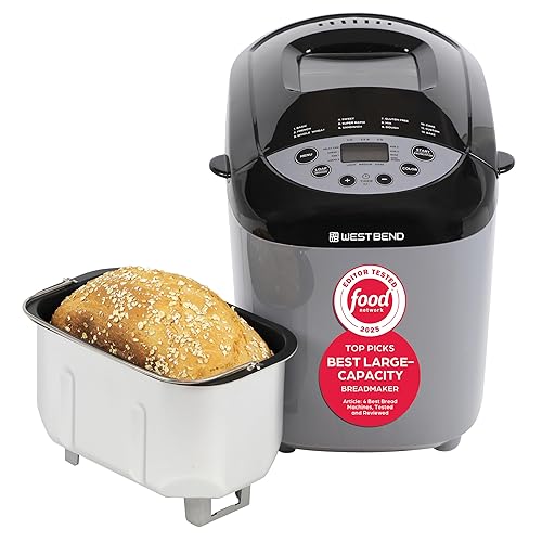 West Bend 47413 Hi-Rise Bread Maker Programmable Horizontal Dual Blade with 12 Programs Including Gluten Free, 3-Pound, Gray - Dual Blade