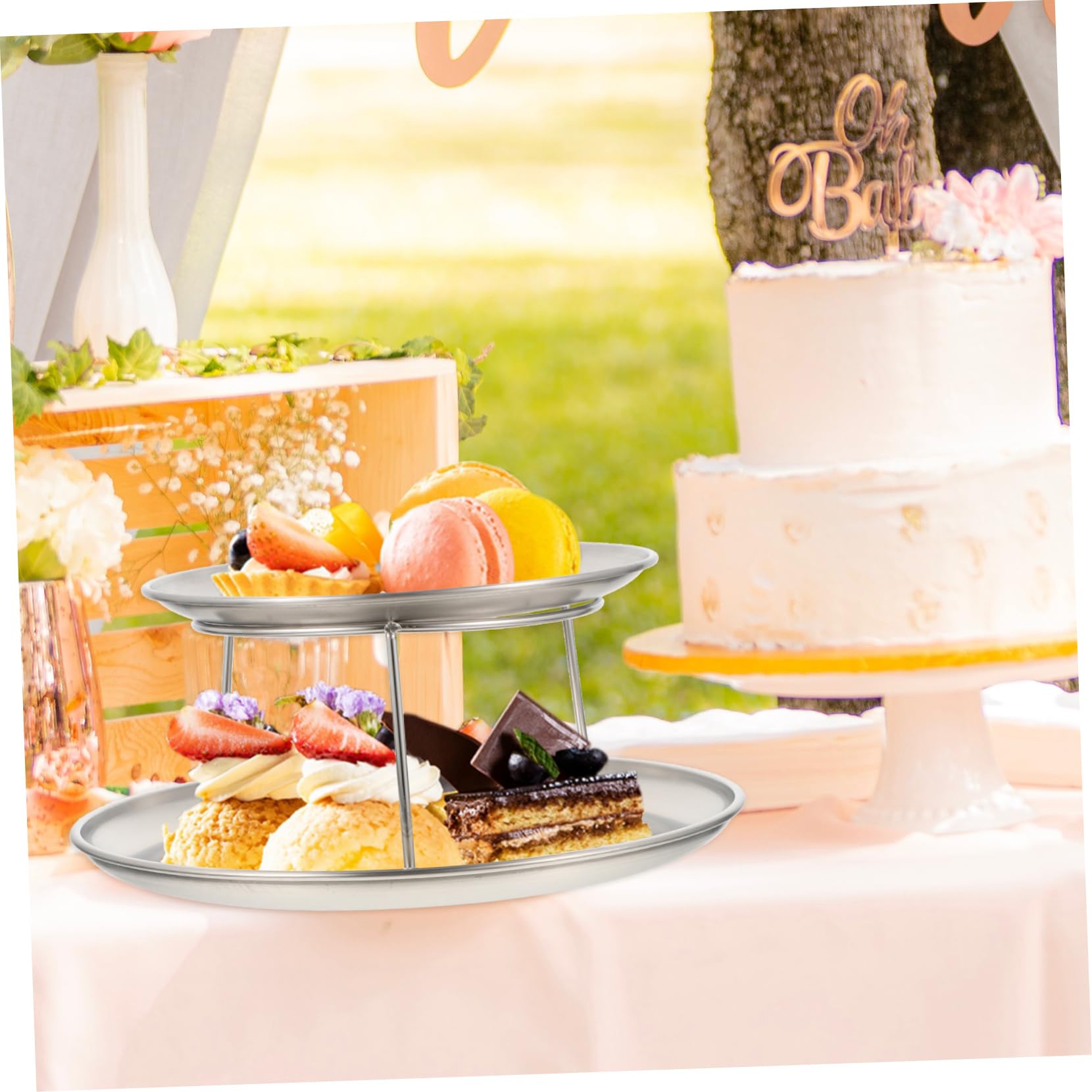 Set a Doppio Strato Vassoio per Dolci in Acciaio Inossidabile Supporto Elegante per Cupcake e Dessert, per Feste di Matrimonio e Buffet
