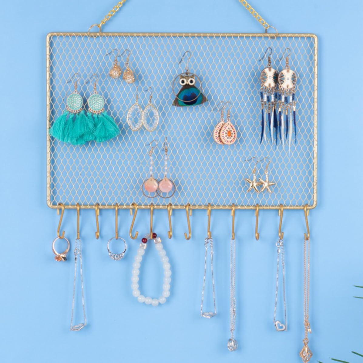 POPETPOP 2pcs Wall Jewelry Organizer Earring Holder Organizer Lightweight Iron Hanging Jewelry Display Rack Wall Decoration Elegant Golden Style