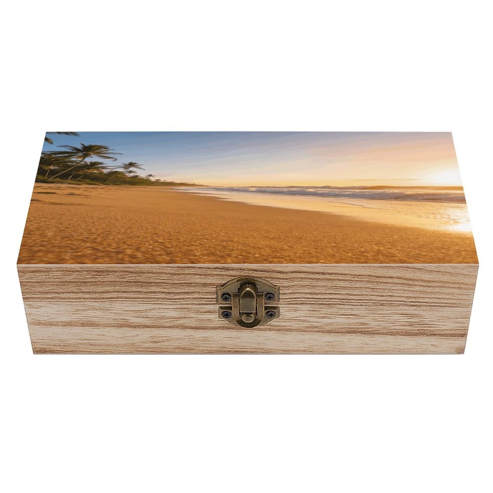 LZQPOEAS Coconut Shadow Gold Sands Wooden Keepsake Box Wooden Storage Box Container with Hinged Lid Beautiful Wood Memory Box Decorative Jewelry Case for Crafts Art Hobbies & Trinket Storage