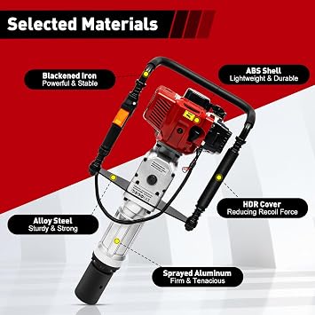 52CC 2 Stroke Pile Driver, 1900W Gas Powered Piling machine with 6500RPM Air Cooling Single-cylinder Engine for Fence Piling, Building Piling