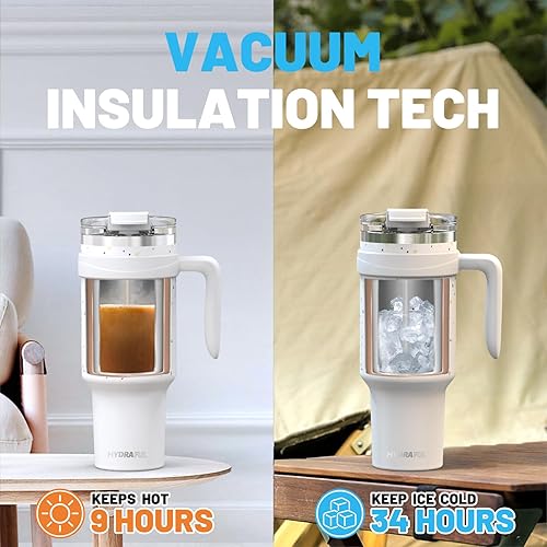 Miniatura 3 de Hydraful Vaso aislado de 40 onzas con asa y tapa de popote a prueba de fugas, taza de café de viaje al vacío de acero inoxidable, taza de batido