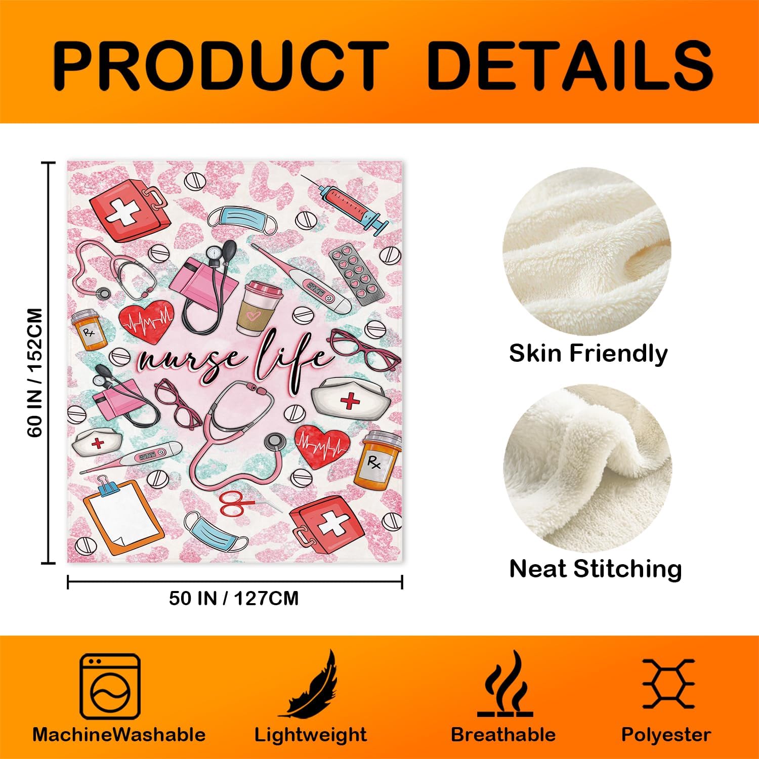 Pink Nurse Blanket, Nurse Gifts for Women, Nurses Appreciation Gifts, Glitter Preppy Pink Nursing Throw Blankets for Sofa Couch Bedroom Home Office Decor, 50x60 Inches - Image 7