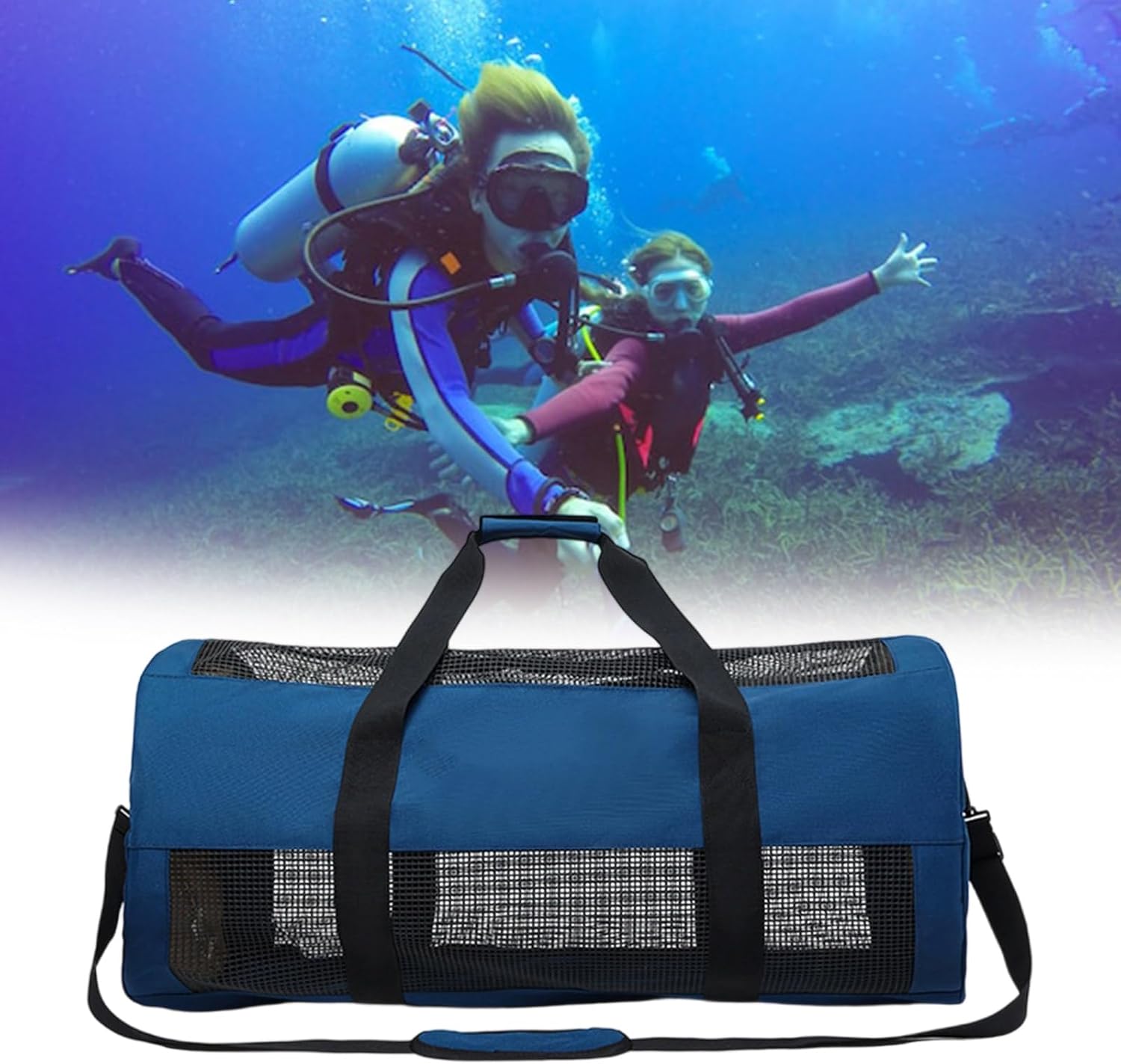 Mjaie 2 Oversized Breathable Diving Equipment with Shoulder Strap for Snorkeling & Swimming Heavy-Duty Mesh Gear Bag High-strength Nylon Meshes Cloth