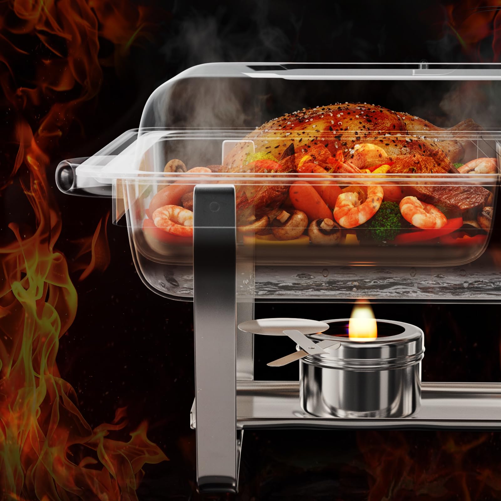 TLGREEN 2 Pezzi Set Buffet Scaldavivande 2X9L, 4 Contenitori GN 1/2, Chafing Dish Buffet in Acciaio Inox, Piastra Scaldavivande per Catering, Matrimoni, cene, Buffet, Feste di Natale e Scuole.