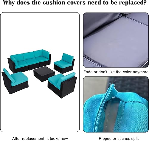 Miniatura 2 de kinbor Fundas de cojín de repuesto para patio, solo fundas de asiento seccionales para muebles de patio, juego de fundas de cojín de ratán con