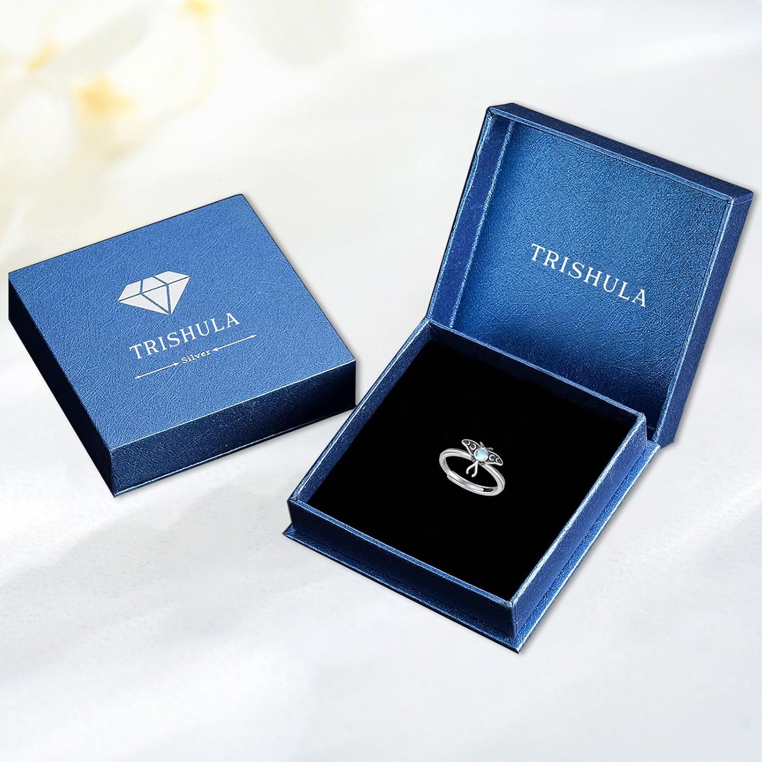 TRISHULA Luna Moth Ring for Women 925 Sterling Silver Moonstone Moth Rings Adjustable Insect Jewelry for Women Gifts for Birthday Halloween Christmas - Image 8
