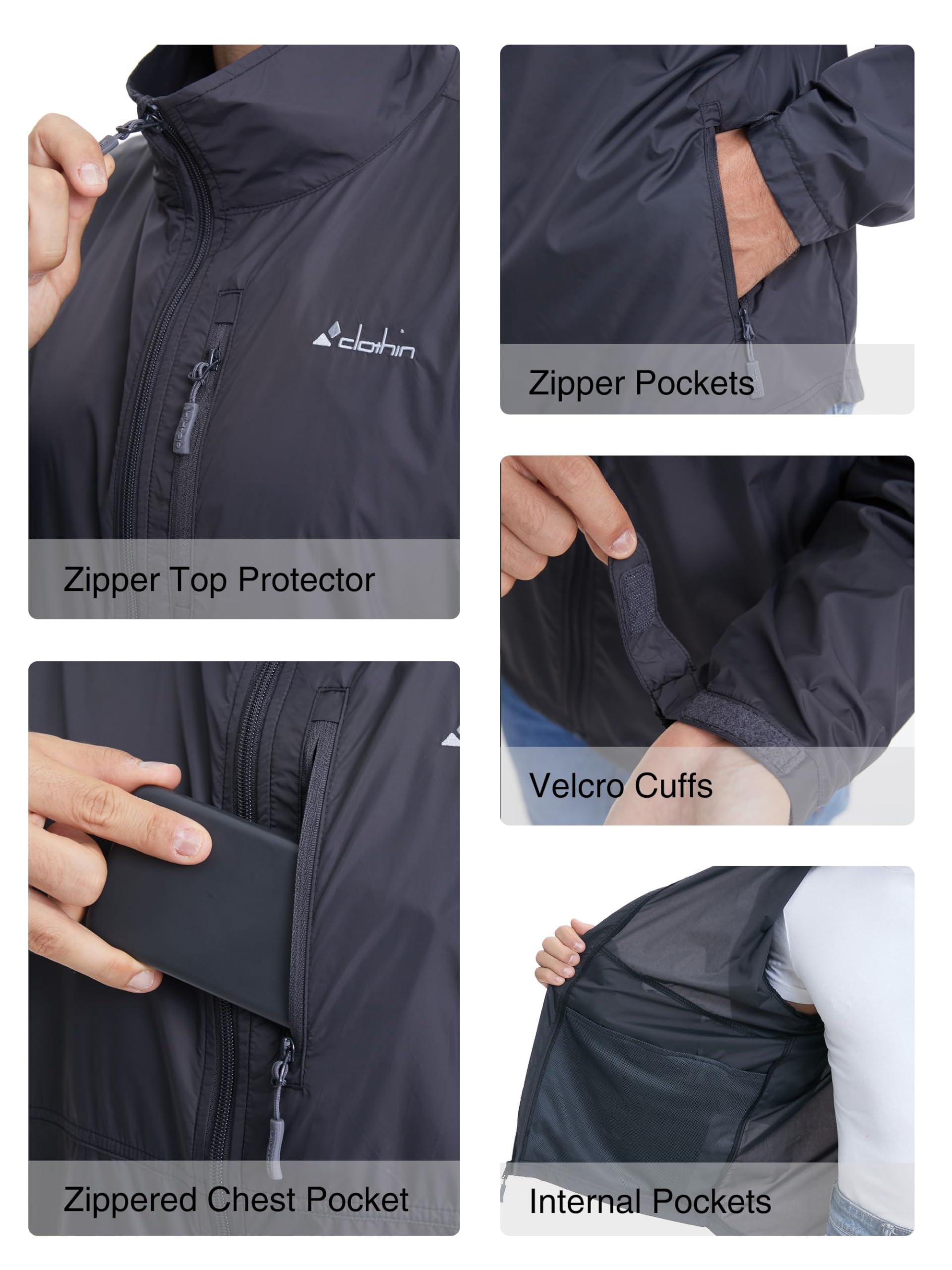 clothin Chaqueta cortavientos ligera para hombre, resistente al agua, para senderismo, ciclismo al aire libre