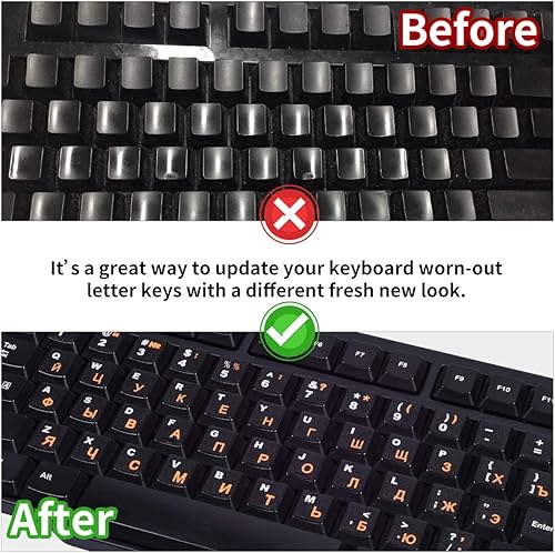 Vista 28 de Calcomanías de teclado inglés, paquete de 2 calcomanías de repuesto para teclado con fuente blanca sobre fondo negro, universales para computadora