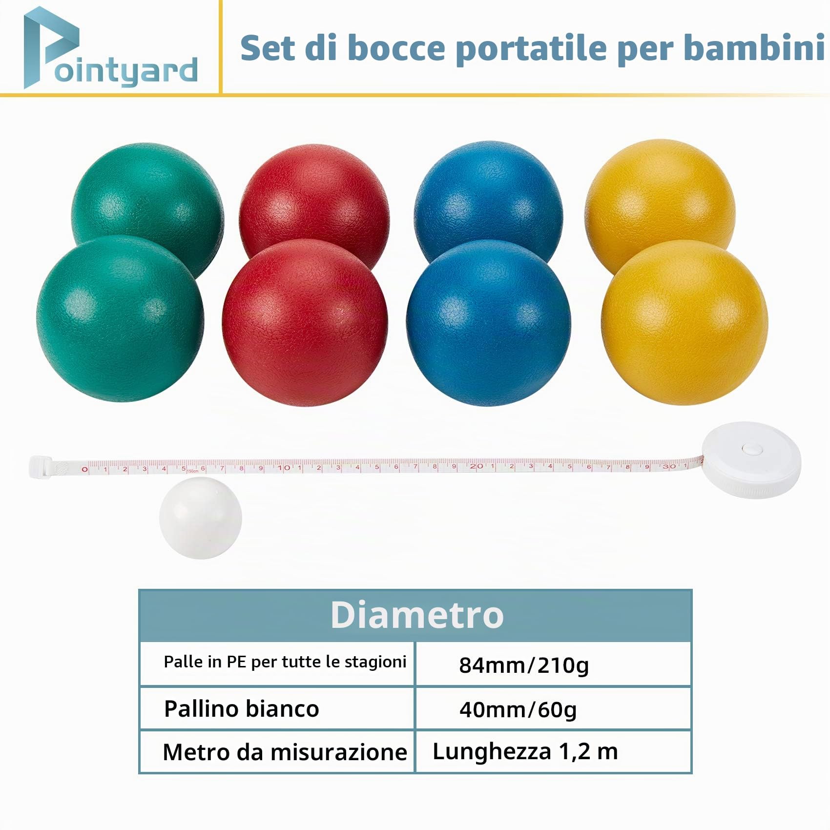 Set per gioco di bocce, set di bocce più leggero da 84 mm con 8 bocce in PE | Borsa per il trasporto | Nastro di misurazione - Giochi da famiglia per esterni per cortile/prato/spiaggia