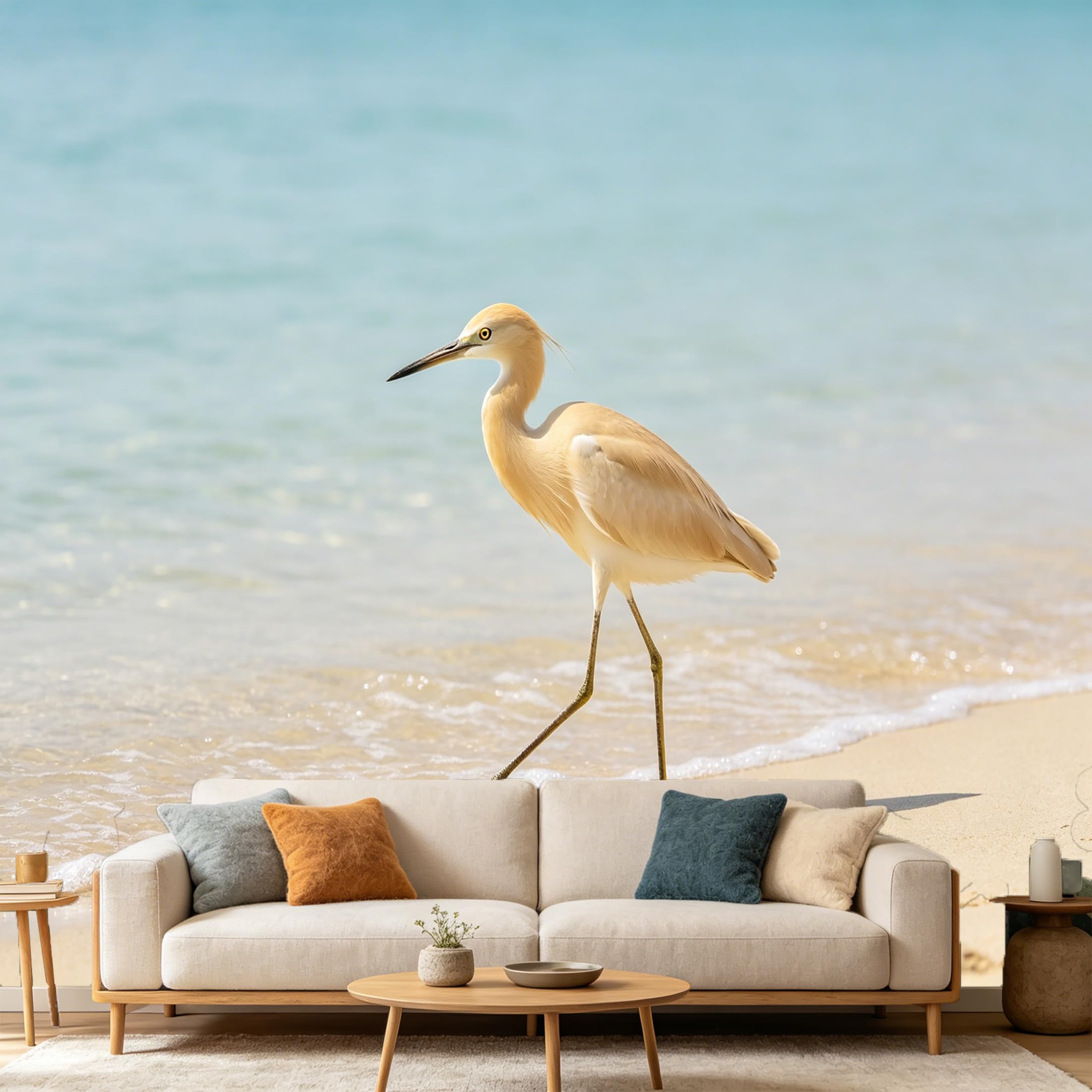 Custom Size Wall Mural Coastal Beach Egret Tropical Shoreline Bird SelfAdhesive Art Prints wall Fabric (No PVC) Removable Wallpaper Home Bedroom Decor