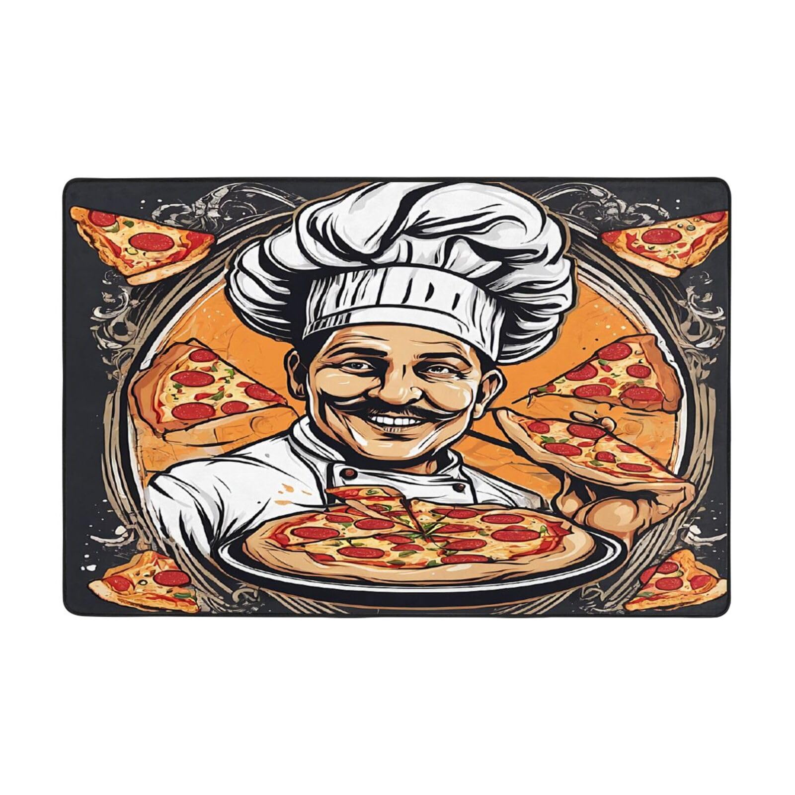 Tapis imprimé Chef Pizza antidérapant moderne 91x61 cm pour bureau