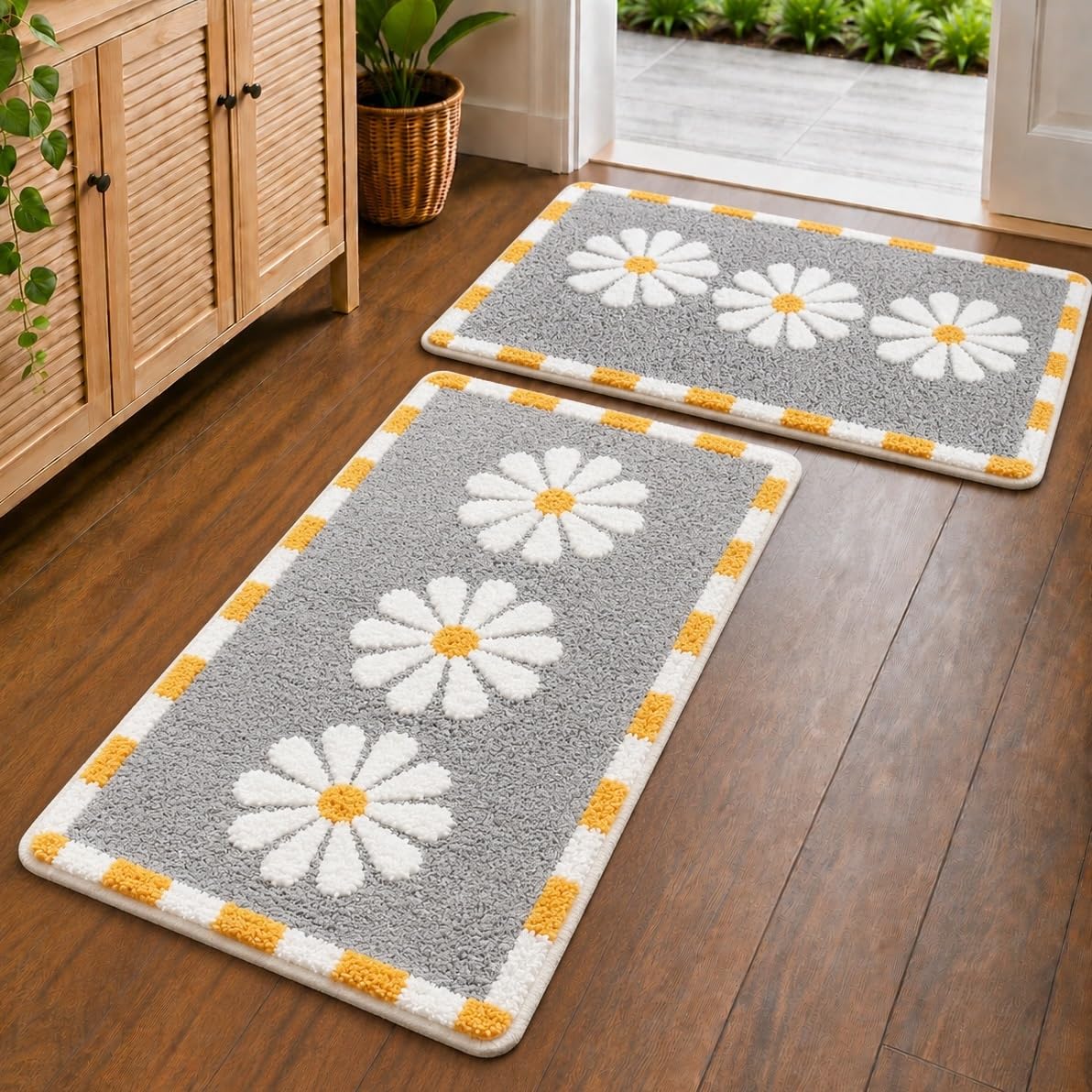 Roseate Blossom Super Soft Anti Skid (40x60 cm) Super Absorbent Mats Microfibre 2000 GSM Mat for Bathroom/Bedroom/Kitchen/Door Mat/Floor Mat (Pack of 2) Grey