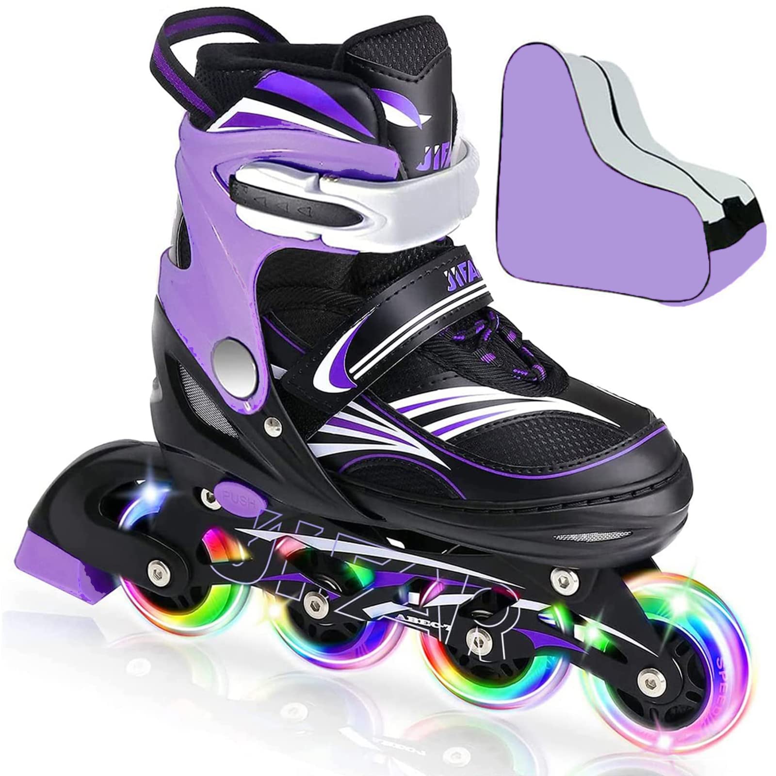 JeeFree 4 Size Adjustable Inline Skate for Kids with Skate Storage Bag, Children's Inline Skates with Full Light Up Wheel, Outdoor Illuminating Roller Blades Skates for Girls, Boys and Beginners