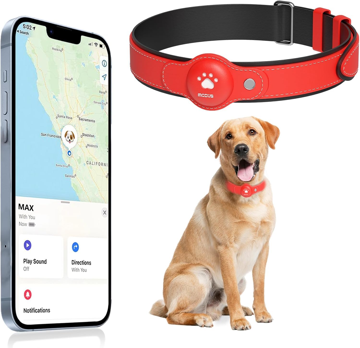 GPS Tracker for Dogs, 2 in 1 Pet Tracking Smart Collar (Only iOS), No Monthly Fee GPS Tracker Dog Collar, Real-time Location Comfortable PU Tracker Tag for Small, Medium Large Dogs(Locator Included)